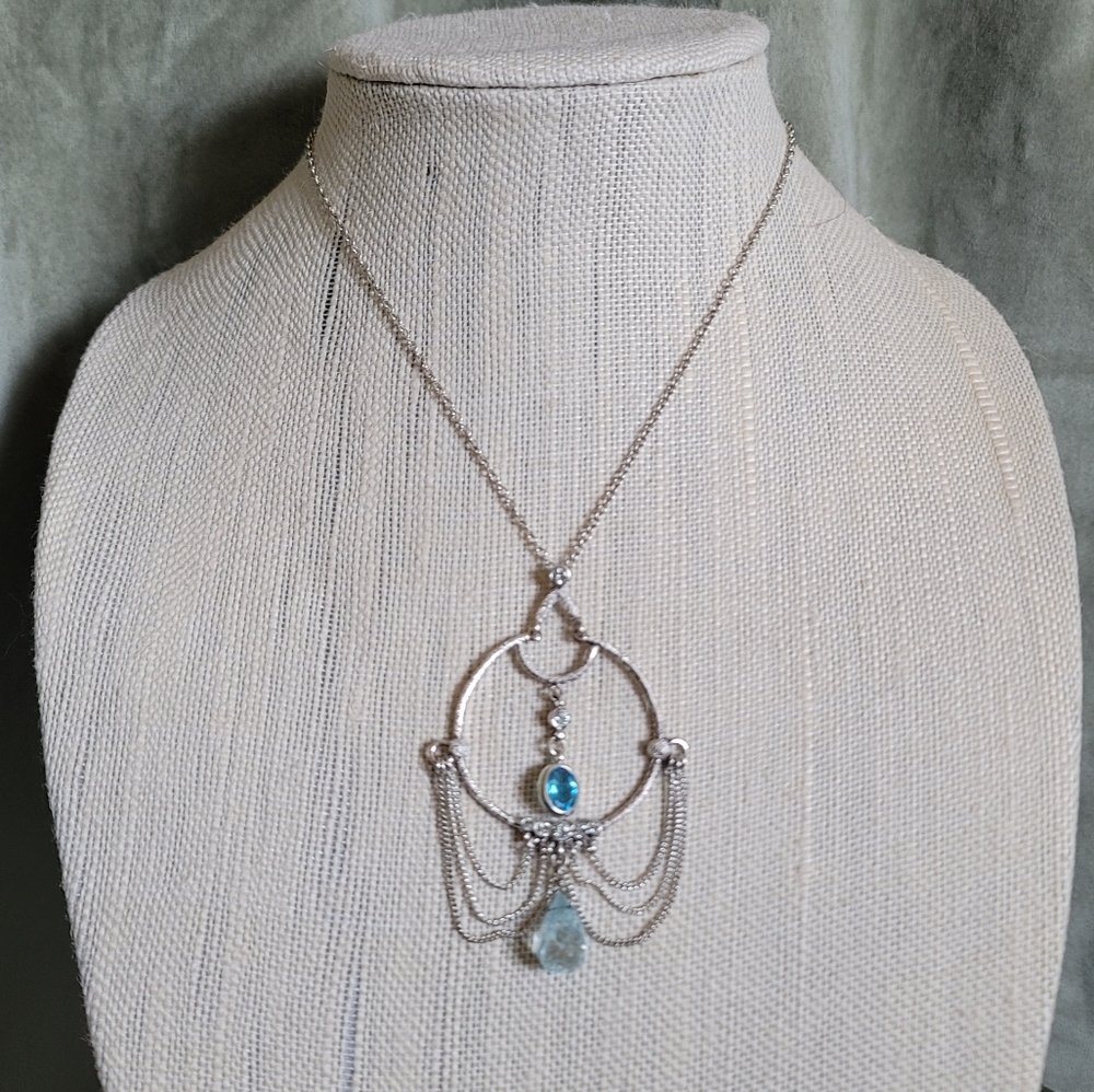 Coastal Cowgirl Beach Boho Layering Silver Turquiouse Pendant Statement Necklace